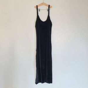 Slit Black Velvet Dress